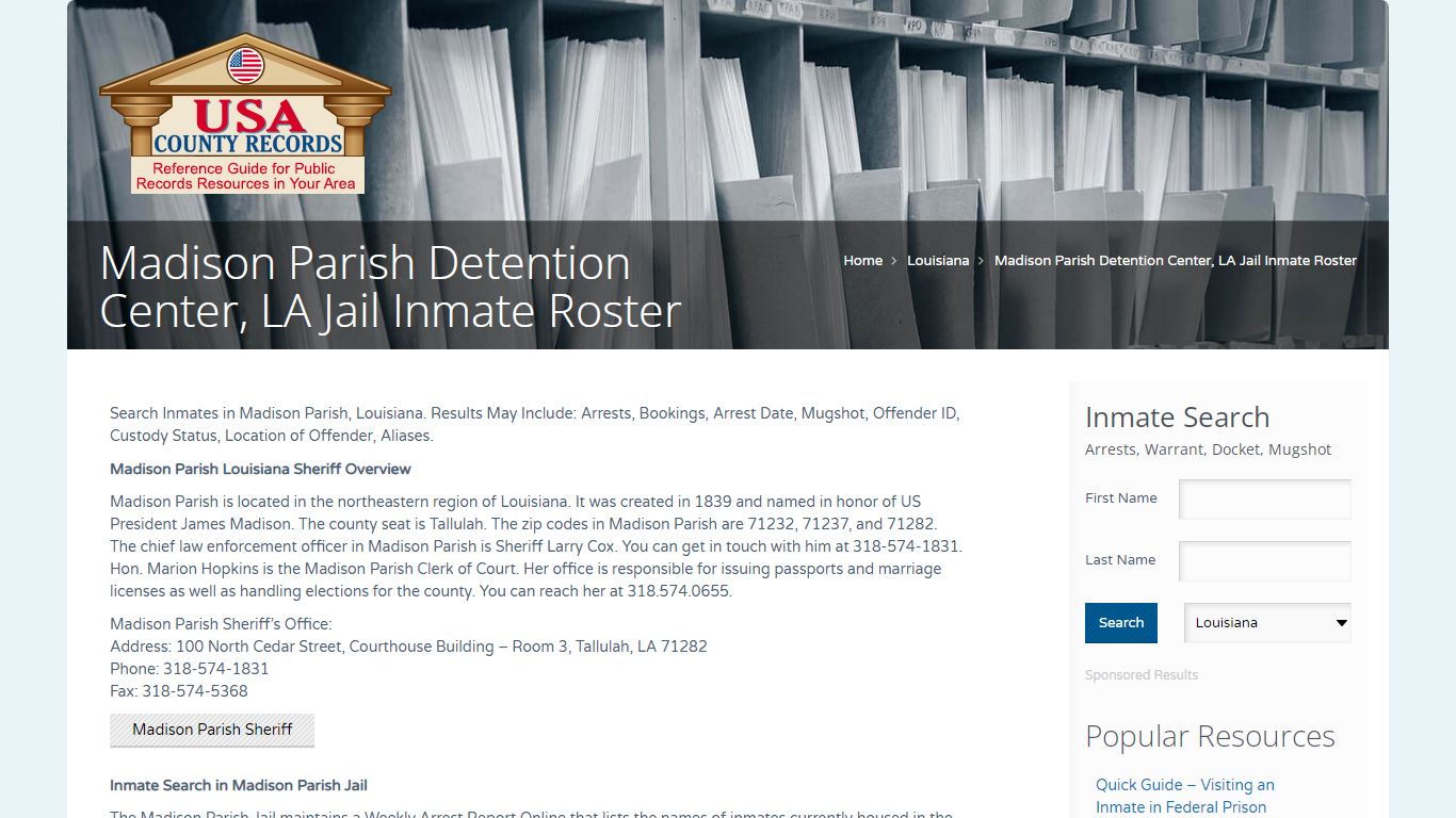 Madison Parish Detention Center, LA Jail Inmate Roster ...