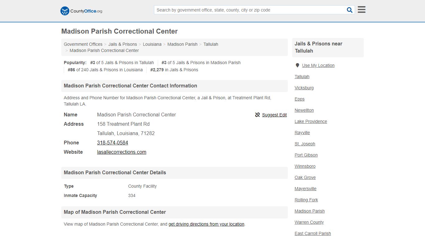 Madison Parish Correctional Center - Tallulah, LA (Address ...